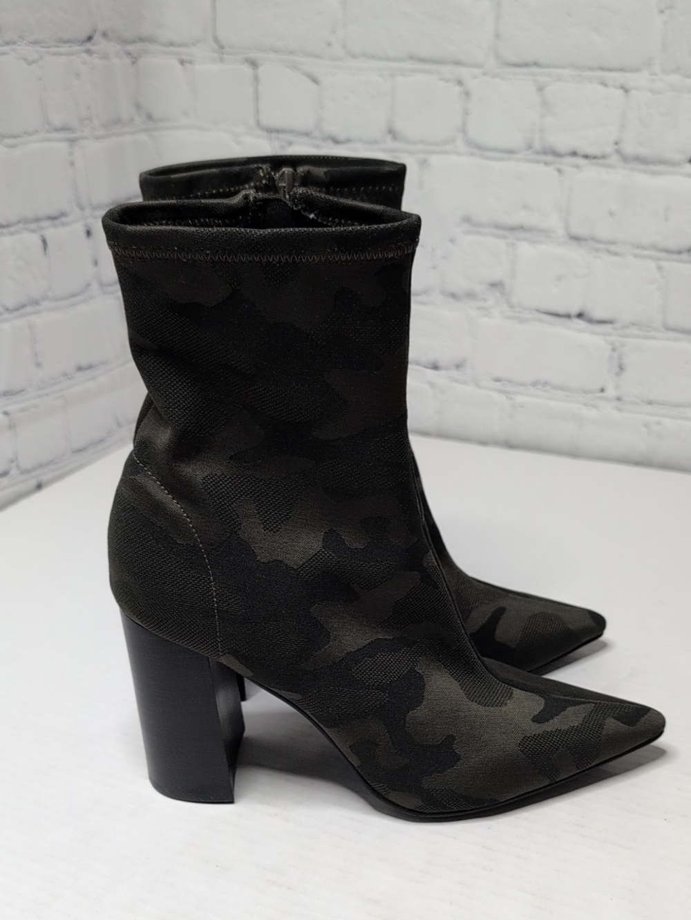 Jeffrey Campbell Siren Neoprene Zip Up Boot With Chunky Heel In Camo